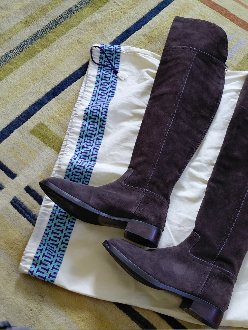 Tory Burch over the knee brown leather Simone boots & dust bag Womens 5.5